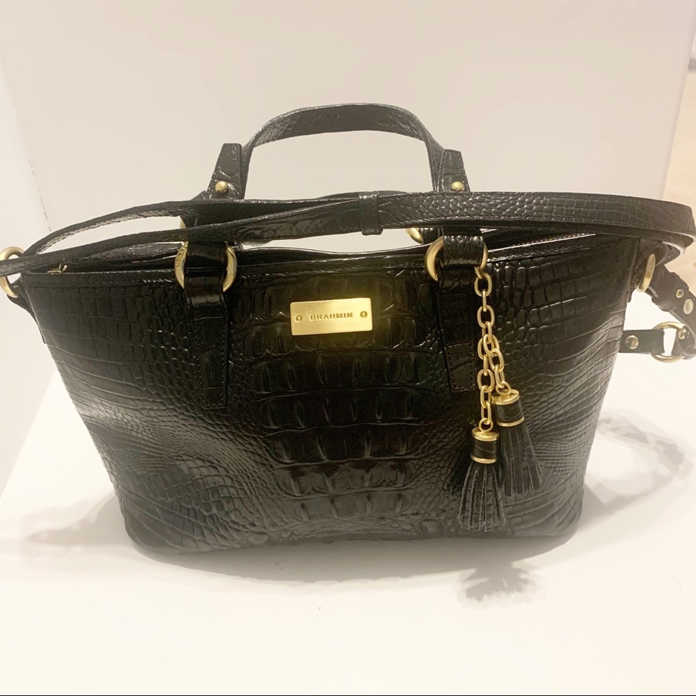 Brahmin Asher Black Croc Embossed Purse Bag